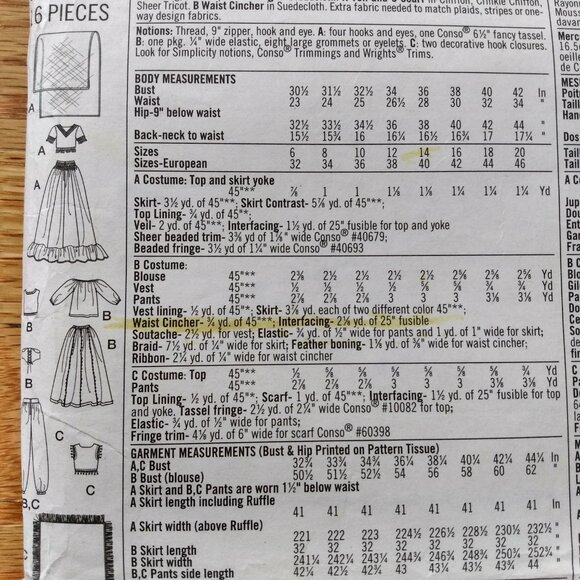 Peasant Blouse Skirt Belly Dancer Costume Sewing Pattern Size 14-20 5359 - Picture 9 of 12